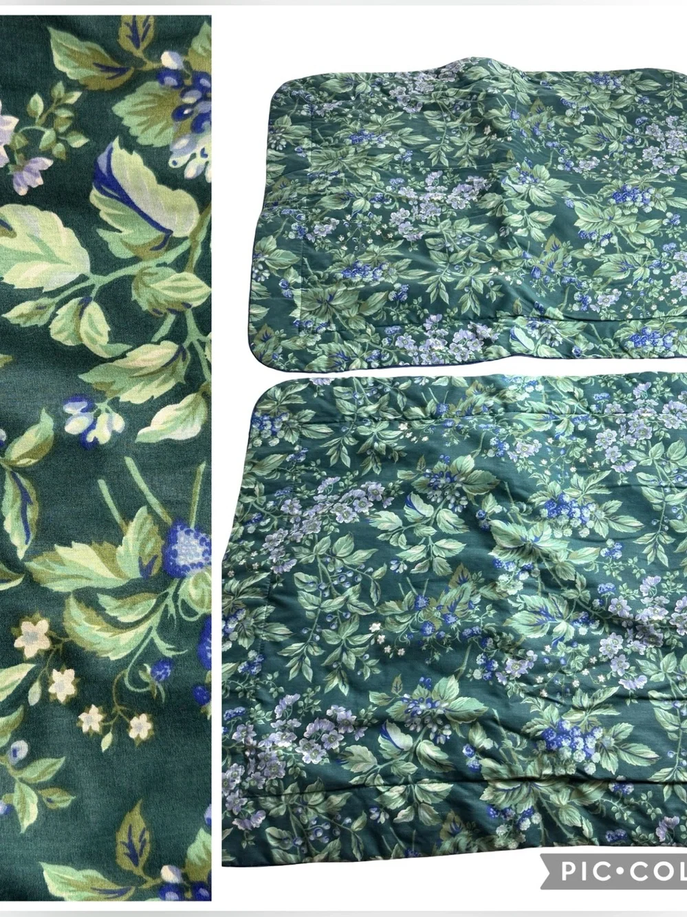 Laura Ashley Shams Bramble Berry Pillow Shams Quilted StandardGreen Floral Vtg